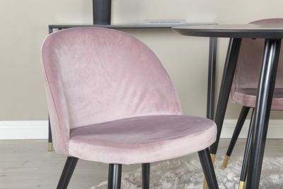 Venture Home Dipp & Velvet Runt Matbord ⌀115 Svart + 4 st Matstolar Gammelrosa