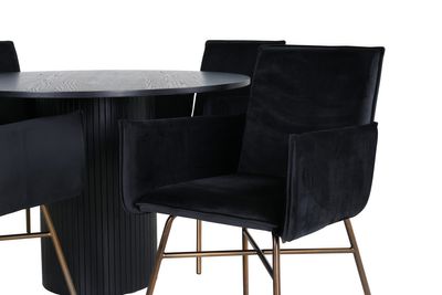Venture Home Petra & Bianca 4 st Matstolar Svart + Runt Matbord ⌀110 Svart