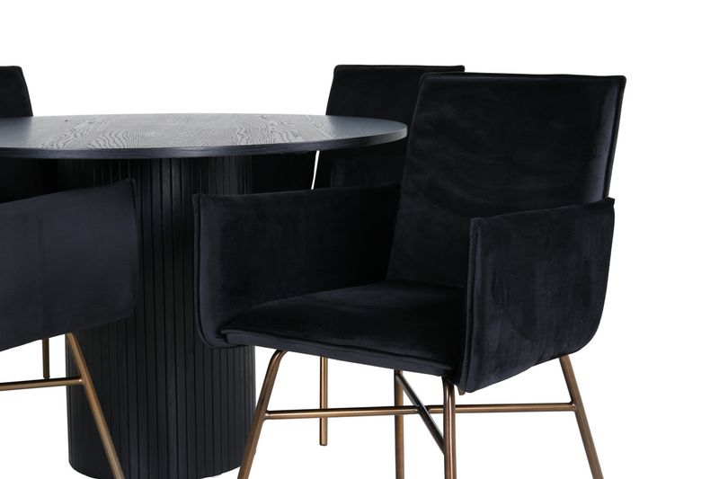 Venture Home Petra & Bianca 4 st Matstolar Svart + Runt Matbord ⌀110 Svart