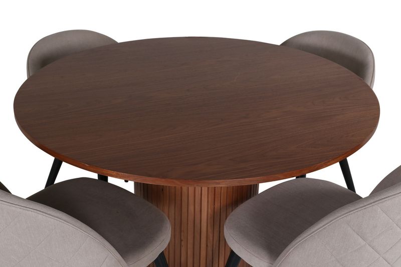 Venture Home Bianca & Velvet Runt Matbord ⌀110 Valnöt + 4 st Matstolar Beige