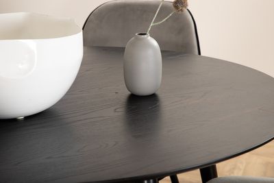 Venture Home Emma & Dipp 4 st Matstolar Grå + Runt Matbord ⌀115 Svart