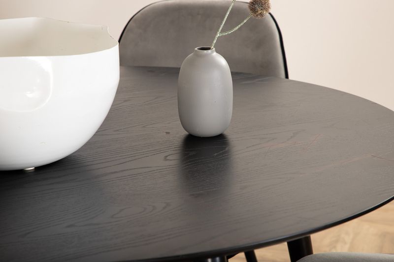 Venture Home Emma & Dipp 4 st Matstolar Grå + Runt Matbord ⌀115 Svart