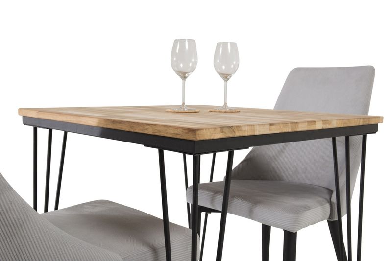 Venture Home Leone & Bali Matstolar 2 st Ljusgrå + Rektangulärt Matbord 80 x 80 Natur