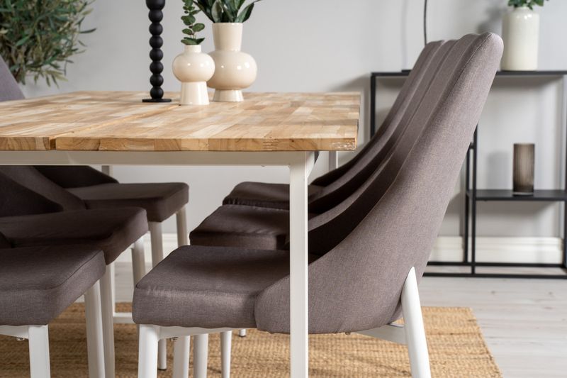 Venture Home Leone & Cirebon 6 st Matstolar Grå + Rektangulärt Matbord 200 x 90 Natur