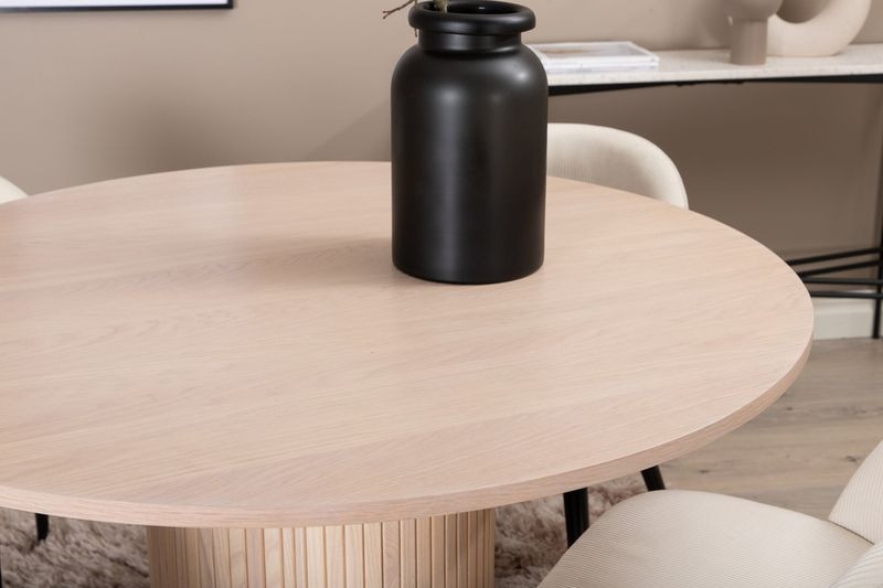 Venture Home Bianca & Velvet Runt Matbord ⌀110 Vitputsad + 4 st Matstolar Grädde