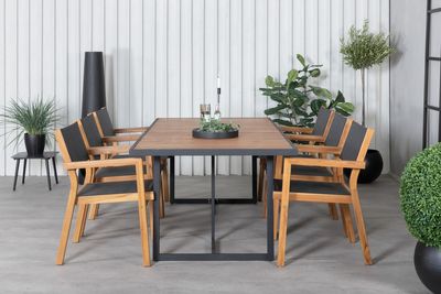 Venture Home Venice & Khung Matstolar 6-pack Natur + Rektangulärt Matbord 200 x 100 Natur