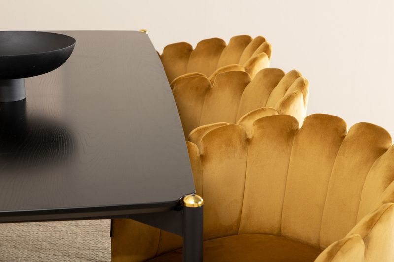 Venture Home Limhamn & Pelle 6 st Matstolar Gul + Rektangulärt Matbord 190 x 90 Svart