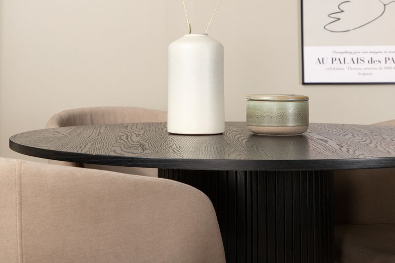 Venture Home Berit & Bianca 4 st Matstolar Beige + Runt Matbord ⌀110 Svart