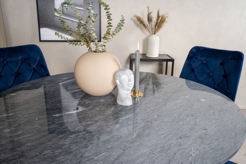 Venture Home Estelle & Velvet Deluxe Runt Matbord ⌀106 Mörkgrå + 4 st Matstolar Blå