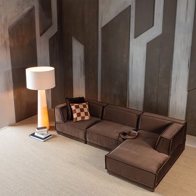 WOOOD Manu Chaise Longue Soffa Höger, Brun Velour