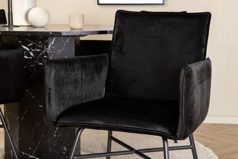 Venture Home Petra & Marbs 4 st Matstolar Svart + Runt Matbord ⌀110 Svart