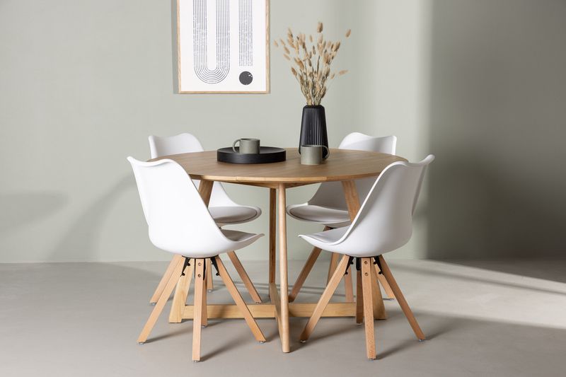 Venture Home Yakidon & Zeno Runt Matbord ⌀120 Brun + 4 st Matstolar Vit