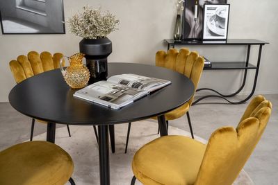 Venture Home Limhamn & Plaza 4 st Matstolar Gul + Runt Matbord ⌀100 Svart