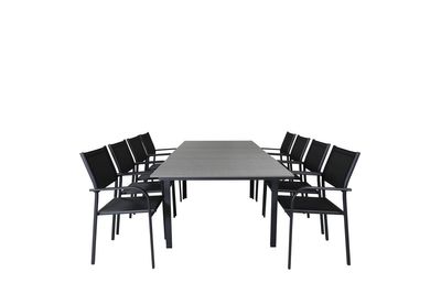 Venture Home Levels & Santorini Rektangulärt Matbord 160 x 100 Svart + 8 st Matstolar Svart