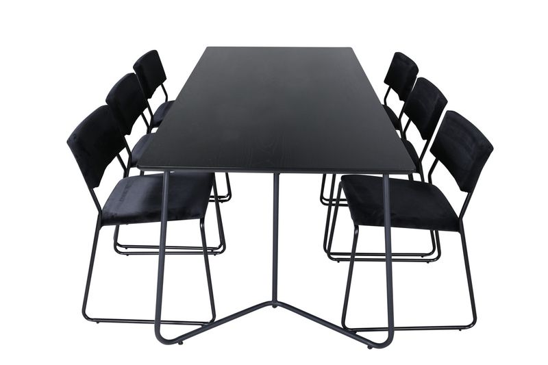 Venture Home Kenth & Petra 6 st Matstolar Svart + Rektangulärt Matbord 190 x 90 Svart