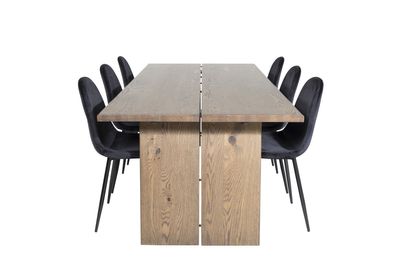 Venture Home Logger & Polar Rektangulärt Matbord 210 x 100 Natur + 6 st Matstolar Svart