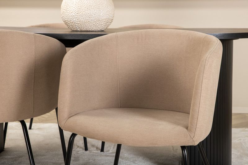 Venture Home Berit & Bianca 4 st Matstolar Beige + Ovalt Matbord 200 x 90 Svart