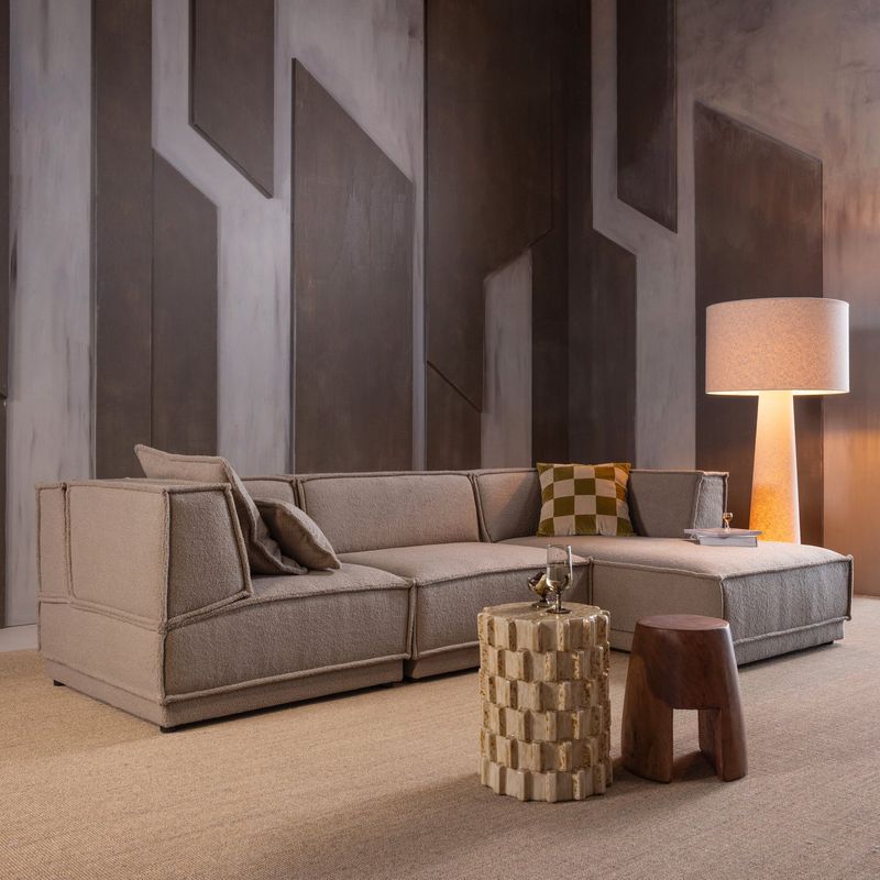 WOOOD Manu Chaise Longue Soffa Höger i Grov Chenille, Naturlig