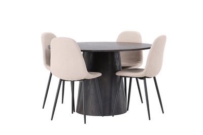 Venture Home Lanzo & Polar Runt Matbord ⌀120 Mocka + 4 st Matstolar Beige