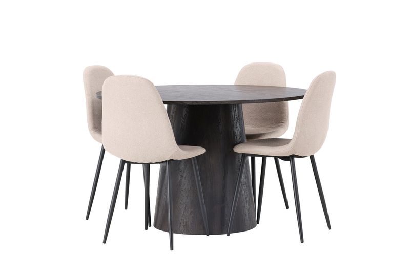 Venture Home Lanzo & Polar Runt Matbord ⌀120 Mocka + 4 st Matstolar Beige