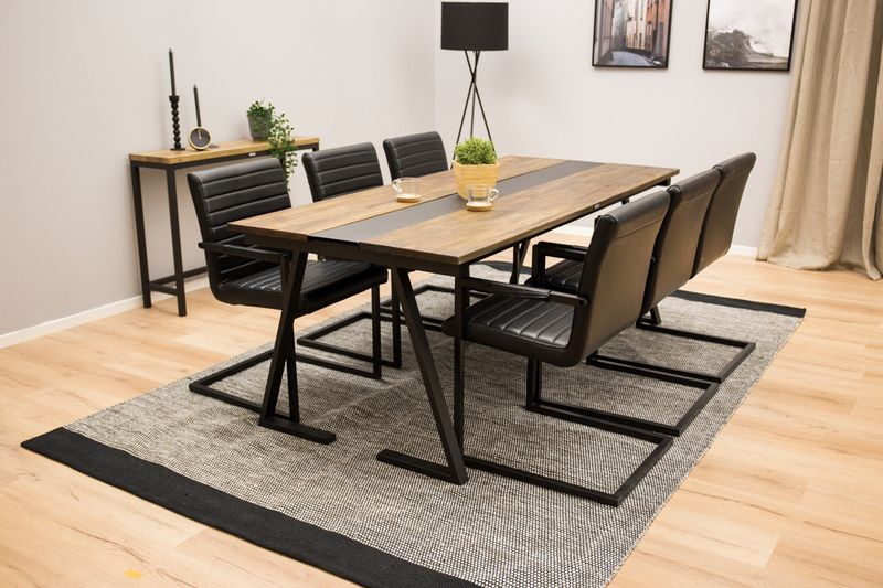 Venture Home Jakarta & Art Rektangulärt Matbord 200 x 90 Svart + 6 st Matstolar Svart