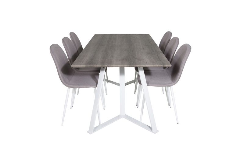 Venture Home Marina & Polar Rektangulärt Matbord 180 x 90 Grå + 6 st Matstolar Grå