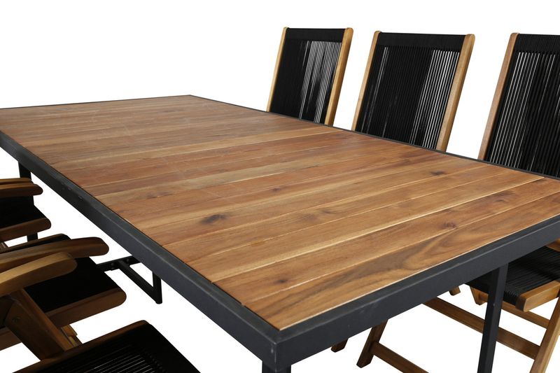 Venture Home Little John & Khung Matstolar 6-pack Svart + Rektangulärt Matbord 200 x 100 Natur