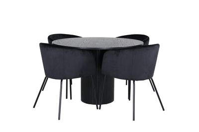 Venture Home Berit & Bianca 4 st Matstolar Svart + Runt Matbord ⌀110 Svart