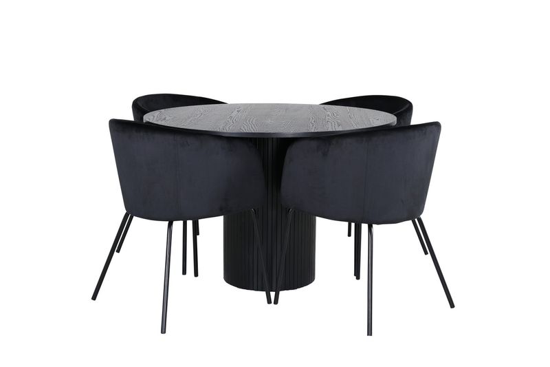 Venture Home Berit & Bianca 4 st Matstolar Svart + Runt Matbord ⌀110 Svart