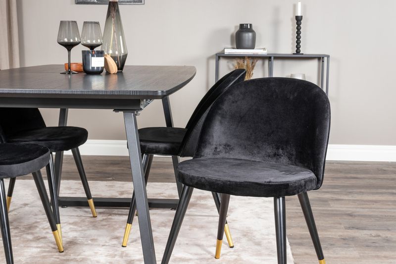 Venture Home Velvet & Inca 4 st Matstolar Svart + Rektangulärt Matbord 160 x 85 Svart