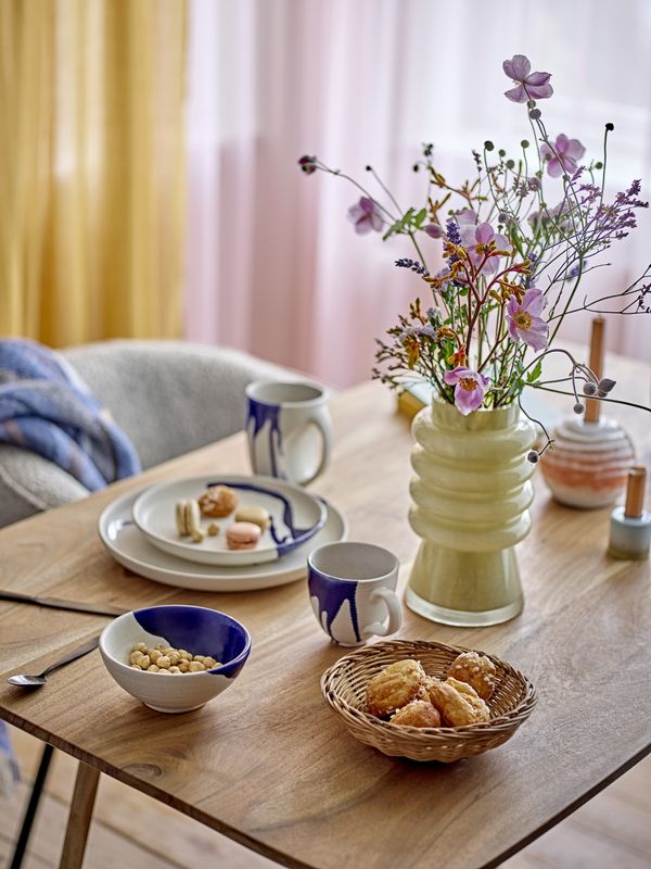 Bloomingville Okayama Skål, Blå, Stengods - 6-pack