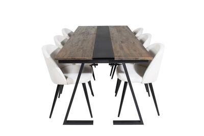 Venture Home Jakarta & Velvet Rektangulärt Matbord 200 x 90 Svart + 6 st Matstolar Grädde