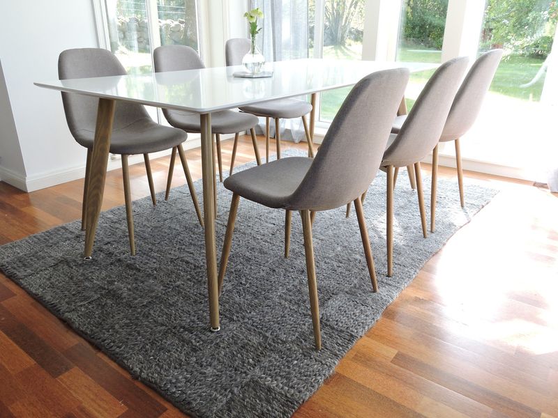 Venture Home Polar 6 st Matstolar Grå + Rektangulärt Matbord 180 x 90 Vit