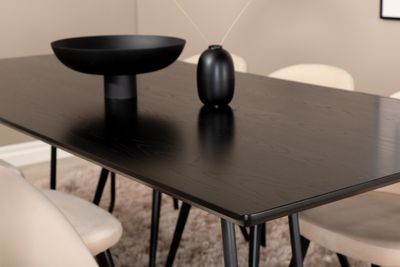 Venture Home Petra & Velvet Rektangulärt Matbord 190 x 90 Svart + 6 st Matstolar Beige