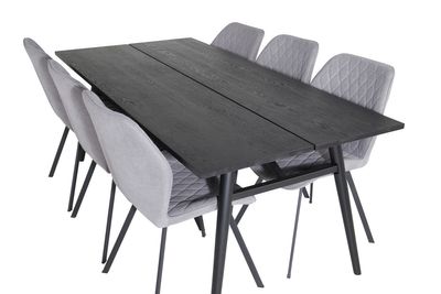 Venture Home Sleek & Gemma Rektangulärt Matbord 195 x 95 Svart + 6 st Matstolar Grå