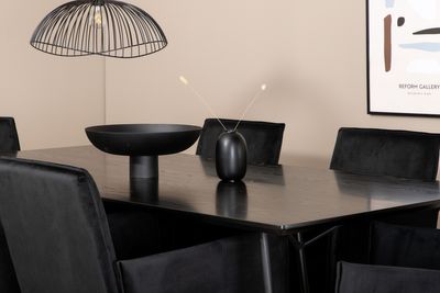 Venture Home Petra Rektangulärt Matbord 190 x 90 Svart + 6 st Matstolar Svart