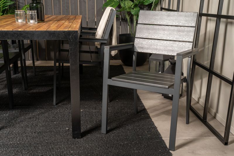 Venture Home Levels & Bois 6 st Matstolar Svart + Rektangulärt Matbord 205 x 90 Natur