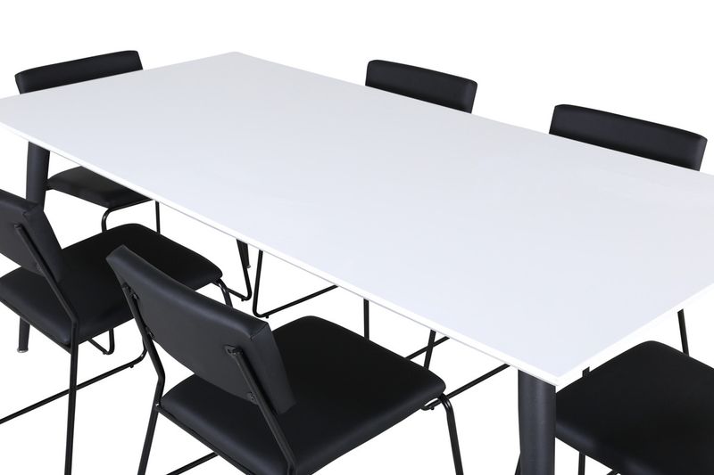 Venture Home Jimmy & Kenth Rektangulärt Matbord 195 x 90 Vit + 6 st Matstolar Svart