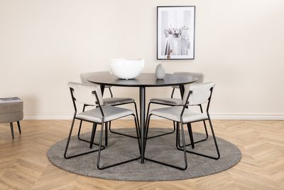 Venture Home Kenth & Dipp 4 st Matstolar Grå + Runt Matbord ⌀115 Svart