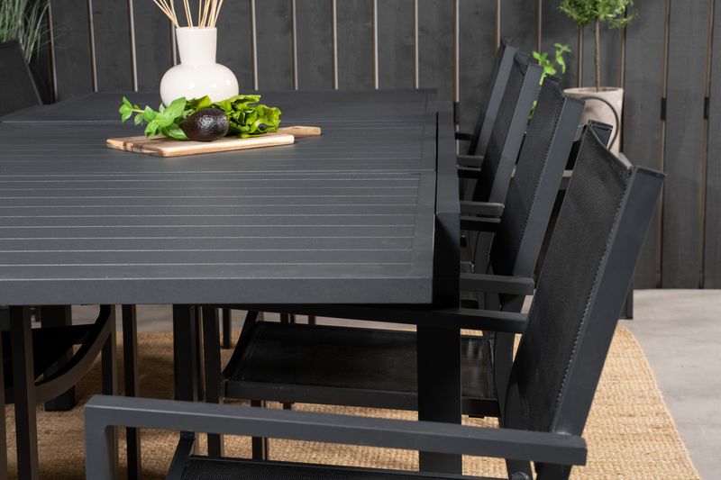 Venture Home Copacabana & Marbella Matstolar Svart + Rektangulärt Matbord 160 x 100 Svart