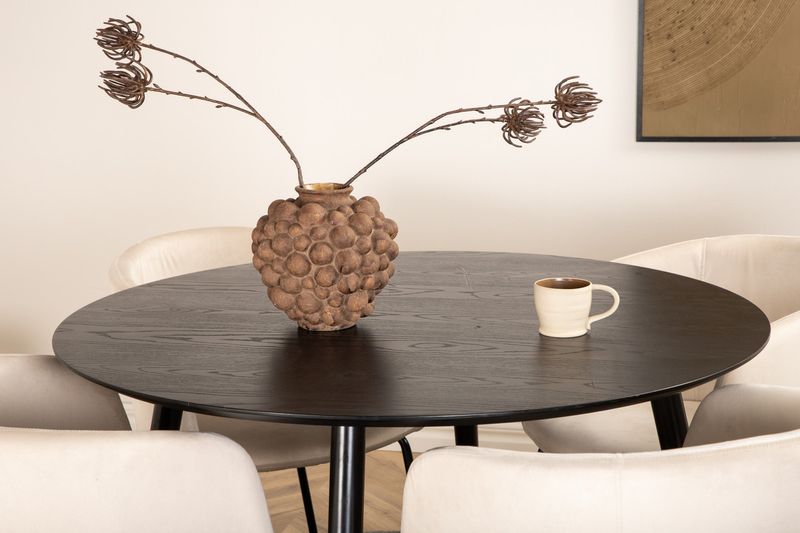Venture Home Berit & Dipp 4 st Matstolar Beige + Runt Matbord ⌀115 Svart