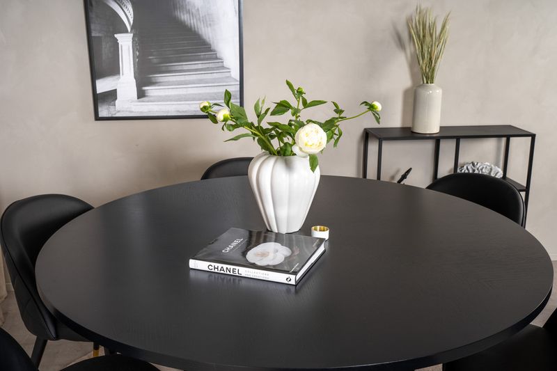 Venture Home Copenhagen & Velvet Runt Matbord ⌀140 Svart + 6 st Matstolar Svart