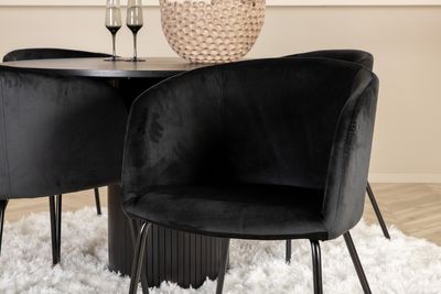 Venture Home Berit & Bianca 4 st Matstolar Svart + Runt Matbord ⌀110 Svart