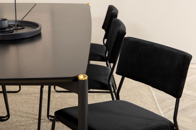 Venture Home Kenth & Pelle 6 st Matstolar Svart + Rektangulärt Matbord 190 x 90 Svart