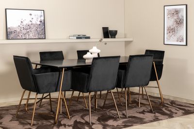 Venture Home Petra Rektangulärt Matbord 190 x 90 Svart + 6 st Matstolar Svart