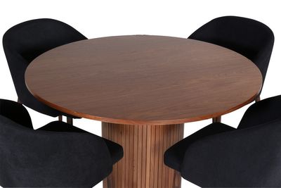 Venture Home Arch & Bianca 4 st Matstolar Svart + Runt Matbord ⌀110 Valnöt