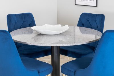 Venture Home Razzia & Velvet Deluxe Runt Matbord ⌀106 Grå + 4 st Matstolar Blå