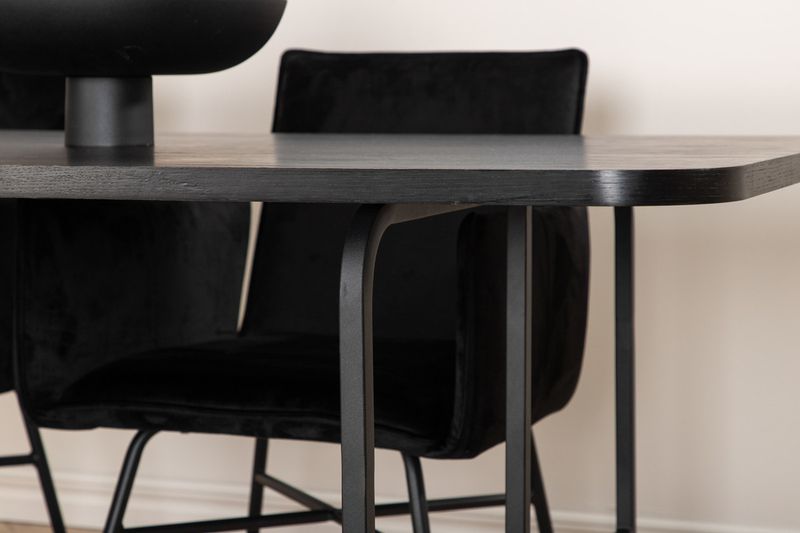 Venture Home Petra & Uno 4 st Matstolar Svart + Rektangulärt Matbord 200 x 90 Svart