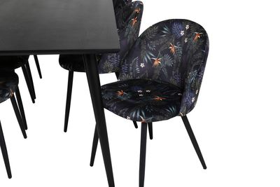 Venture Home Dipp & Velvet Rektangulärt Matbord 180 x 90 Svart + 6 st Matstolar Svart