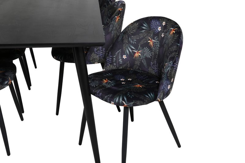 Venture Home Dipp & Velvet Rektangulärt Matbord 180 x 90 Svart + 6 st Matstolar Svart